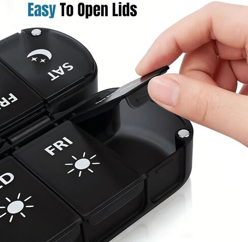 Weekly Pill Organizer 2 Times a Day, Magnetic Foldable AM PM Pill Box with Dual Protection, Large Travel Medication Case for Vitamins, Fish Oils, Supplements (Rainbow Color) in Saudi Arabia