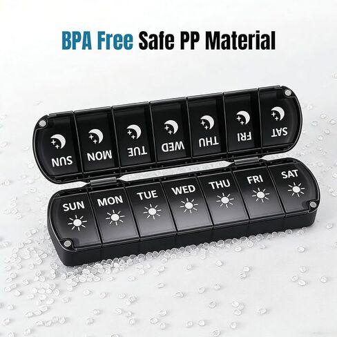 Weekly Pill Organizer 2 Times a Day, Magnetic Foldable AM PM Pill Box with Dual Protection, Large Travel Medication Case for Vitamins, Fish Oils, Supplements (Rainbow Color) in Saudi Arabia