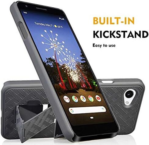 حافظة مزودة بمشبك لهاتف Google Pixel 3a، هاتف Nakedcellphone [مداس أسود] غطاء مسند مع [دوار/سقاطة] مجموعة حافظة للحزام لهاتف Google Pixel 3a (2019) in Kuwait