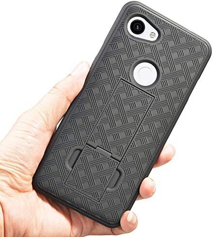 حافظة مزودة بمشبك لهاتف Google Pixel 3a، هاتف Nakedcellphone [مداس أسود] غطاء مسند مع [دوار/سقاطة] مجموعة حافظة للحزام لهاتف Google Pixel 3a (2019) in Kuwait