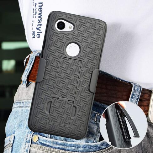 حافظة مزودة بمشبك لهاتف Google Pixel 3a، هاتف Nakedcellphone [مداس أسود] غطاء مسند مع [دوار/سقاطة] مجموعة حافظة للحزام لهاتف Google Pixel 3a (2019) in Kuwait