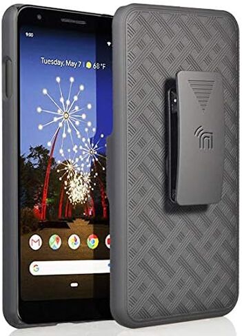 حافظة مزودة بمشبك لهاتف Google Pixel 3a، هاتف Nakedcellphone [مداس أسود] غطاء مسند مع [دوار/سقاطة] مجموعة حافظة للحزام لهاتف Google Pixel 3a (2019) in Kuwait