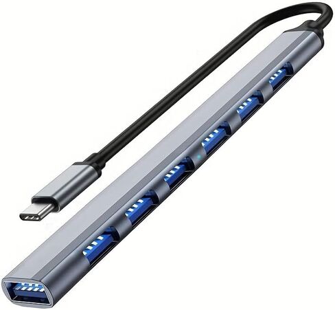 موزع USB 3.0 مع 7 منافذ، محور USB C من الألومنيوم إلى USB 3.0، مناسب لأجهزة MacBook وMac Pro/Mini وiMac وPS4 وPS5 وSurface Pro ومحركات أقراص فلاش in Kuwait