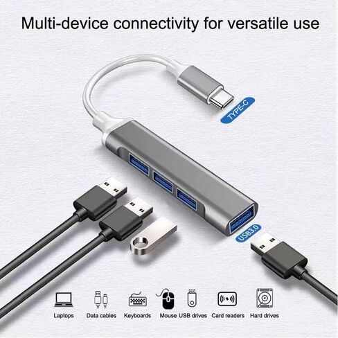 4-Port USB C Hub with USB 3.0/2.0, Multi-Port Type C Hub,Aluminum USB C Multiport Adapter for PC/Laptop/Keyboard/Mouse/Xbox/PS5/Flash Drive/Printer and More Devices in Kuwait