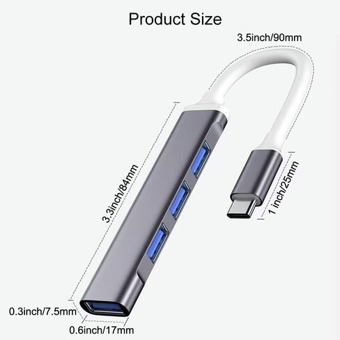 4-Port USB C Hub with USB 3.0/2.0, Multi-Port Type C Hub,Aluminum USB C Multiport Adapter for PC/Laptop/Keyboard/Mouse/Xbox/PS5/Flash Drive/Printer and More Devices in Kuwait