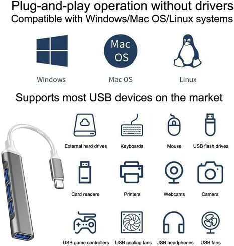 4-Port USB C Hub with USB 3.0/2.0, Multi-Port Type C Hub,Aluminum USB C Multiport Adapter for PC/Laptop/Keyboard/Mouse/Xbox/PS5/Flash Drive/Printer and More Devices in Kuwait