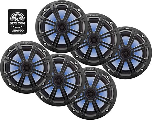 مكبرات صوت بحرية KICKER مقاس 8 بوصات (3 أزواج) مكبرات صوت محورية بديلة من OEM للقارب مع شبكة فحمية ومصابيح LED 4 أوم. مقاومة للماء والطقس 45BKM84L(6)+45BKMG8C(6) in Kuwait
