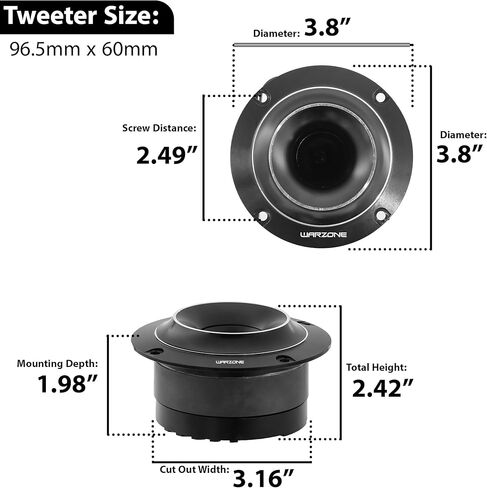 Warzone 2X WZ35TW 3.8-Inch Super Tweeter Speaker, 4 Ohm, 1700W Total Max Power, 104dB Sensitivity, Pen Diaphragm, Aluminum Voice Coil for Pro Car Audio (Pair) in Kuwait
