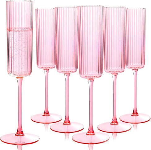 36 Pack Pink Plastic Champagne Flutes - 6oz Ribbed Disposable Champagne Glasses - Clear Pink Vintage Mimosa Glasses with Long Stem Elegant & Lightweight for Wedding Party Mother‘s Day in Saudi Arabia