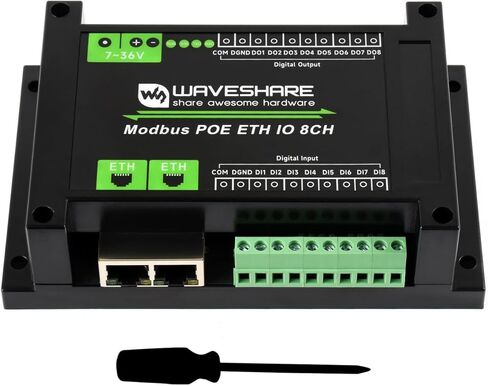 وحدة الإدخال/الإخراج الرقمية لشبكة إيثرنت ذات 8 قنوات من Waveshare، وبروتوكولات Modbus RTU/TCP، وتدعم مصدر طاقة PoE، مع دوائر عزل وحماية مختلفة in Kuwait