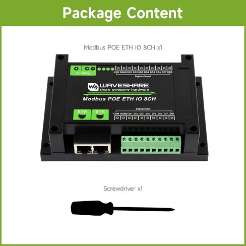 وحدة الإدخال/الإخراج الرقمية لشبكة إيثرنت ذات 8 قنوات من Waveshare، وبروتوكولات Modbus RTU/TCP، وتدعم مصدر طاقة PoE، مع دوائر عزل وحماية مختلفة in Kuwait