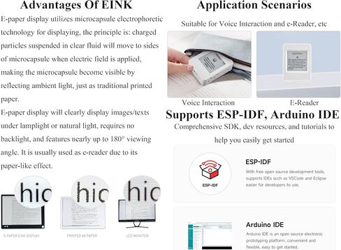 ESP32-S3 1.54inch e-Paper AIoT Development Board, Supports AI Speech Interaction, Temperature and Humidity Monitoring, DIY, etc. 200 x 200, Black/White, Wi-Fi and BLE Dual-Mode Communication in Kuwait