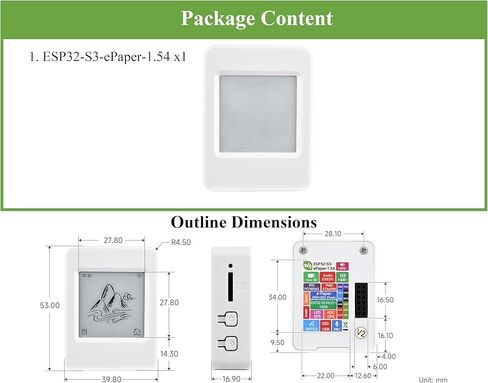 ESP32-S3 1.54inch e-Paper AIoT Development Board, Supports AI Speech Interaction, Temperature and Humidity Monitoring, DIY, etc. 200 x 200, Black/White, Wi-Fi and BLE Dual-Mode Communication in Kuwait