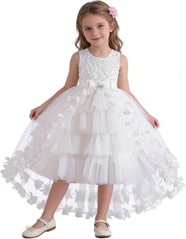 VORLITS High Low Pageant Dress for Girl Kids Tulle Sleeveless Bowknot Flower Dresses Formal Party Wedding Flower Girl Dress in Saudi Arabia