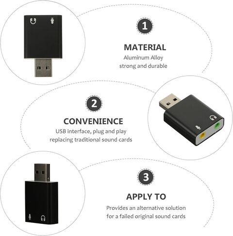 SHINEOFI Aluminum USB Audio Adapter External Stereo Sound Card with Headphone and Microphone Jack Plug and Play Audio Interface for Laptop Desktop Lightweight Design for Music Games and in Kuwait