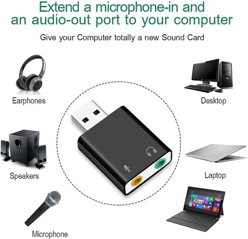 3.5mm Microphone to USB 2.0 Stereo O External Sound Card Adapter for PC USB Input 3.5mm Headphone in Kuwait