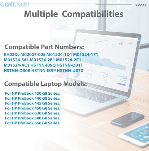 RH03XL M02027-005 استبدال بطارية الكمبيوتر المحمول HP ProBook 430 440 445 450 455 630 640 650 G8 G9 G10 EliteBook 645 650 655 G9 G10 Series M01524-541 RHO3XL M01524-AC1 M75017-171 45 واط ساعة in Kuwait