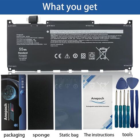MN79H Laptop Battery Replacement for Dell XPS 13 Plus 9320 P151G i5 93204K XPS 9320 XPS9320 XPS9320-7523BLK-PUS XPS9320-7585SLV-PUS J7H5M 0J7H5M NXRKW 0NXRKW 0MN79H 11.55V 55Wh 4524mAh in Kuwait