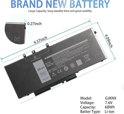 بطارية كمبيوتر محمول GJKNX لأجهزة Dell Latitude 5280 5288 5480 5488 5490 5491 5495 5580 5590 5591 & Precision 15 3520 3530 متوافقة مع GD1JP 0GD1JP DY9NT 0DY9NT 5YHR4 451-BBZG KCM82 0KCM82 68 واط ساعي 7.6 فولت in Kuwait