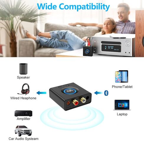1Mii Bluetooth Receiver for Home Stereo, Wireless AUX & RCA Adapter, Dual Device Pairing, 12H Playtime, Bass Boost, Bluetooth 5.1 Audio Adapter for Home & Car in Kuwait
