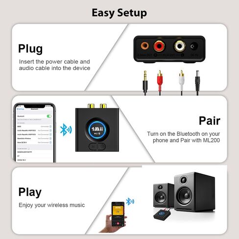 1Mii Bluetooth Receiver for Home Stereo, Wireless AUX & RCA Adapter, Dual Device Pairing, 12H Playtime, Bass Boost, Bluetooth 5.1 Audio Adapter for Home & Car in Kuwait