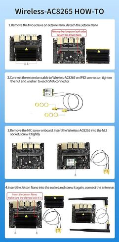 وحدة Coolwell Waveshare AC8265 اللاسلكية NIC لـ Jetson Nano(B01) على متن Intel 8265AC Chip 2.4G / 5G Hz Dual Band WiFi Bluetooth 4.2 IPEX Connector دعم Linux، Windows 10/8.1/8/7 in Kuwait