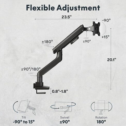 FlexiSpot Monitor Arm, Premium Aluminum Monitor Desk Mount Fits Screen up to 35 Inches, Fully Adjustable Monitor Stand with C-Clamp & Grommet Base for Home Offfice, Holds 6.61 to 26.46 lbs, Black in Kuwait