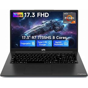كمبيوتر محمول NIMO مقاس 17.3 بوصة، AMD Ryzen 7 7735HS (8C/16T، حتى 4.75 جيجاهرتز)، ذاكرة الوصول العشوائي DDR5 سعة 16 جيجابايت، 256 جيجابايت PCIe 4.0 SSD، شحن سريع 100 وات PD، شاشة FHD، لوحة مفاتيح بإضاءة خلفية، بصمة الإصبع، قارئ بطاقة SD، Windows 11 Home in Kuwait