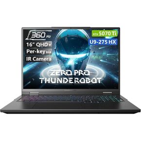 كمبيوتر محمول للألعاب Thunderobot Zero 16 Pro، GeForce RTX 5070 Ti، Core Ultra 9 275HX، شاشة 16 بوصة QHD + 360 هرتز، 32 جيجابايت DDR5، 1 تيرابايت SSD، لكل مفتاح RGB، كاميرا FHD IR، Wi-Fi 6E، Win 11 Home in Kuwait