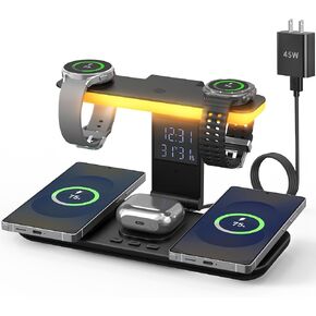 2026 YiJYi شاحن لاسلكي مغناطيسي مزدوج لهاتف Samsung، 7 في 1 لمحطة شحن Samsung، هاتف مزدوج 45 وات مع نمطين خفيفين وساعة، لهاتف Samsung S26، لسماعات Galaxy Buds لساعة Samsung Galaxy in Kuwait
