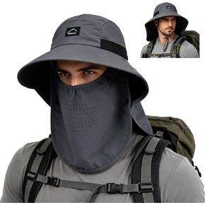 Outdoor Sun Hat for Men Women, UPF 50+ Safari Cap Fishing Hat with Detachable Face Cover & Neck Flap Beach Garden Hiking in Kuwait