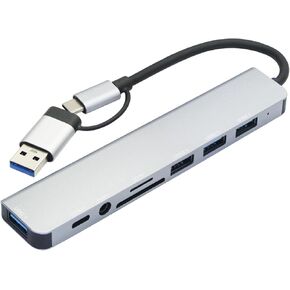 USB C & USB A Multiport Hub, Aluminum 8 in 1 USB Extender Adapter, with 5 x USB and SD/TF Card Reader, 3.5MM Audio Port, for PC, Laptops, MacBook, iPad, Phones and More in Kuwait