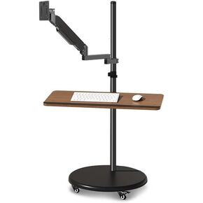 Single 17"-43" Inch Adjustable Monitor Arm Tv Rolling Stand with Heavy Base for Screens Up to 33.0Lbs with Keyboard Tray and Wheels Monitors Arm,14 in Kuwait