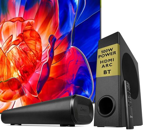 شريط صوت LEMEGA Edge X1 2.0 للتلفزيون مع HDMI ARC، ومكبر صوت قوي بقدرة 50 وات RMS، وبث بلوتوث، ومدخل بصري، ومدخل AUX وUSB، ومكبر صوت صغير الحجم يمكن تثبيته على الحائط للألعاب والمزيد in Kuwait