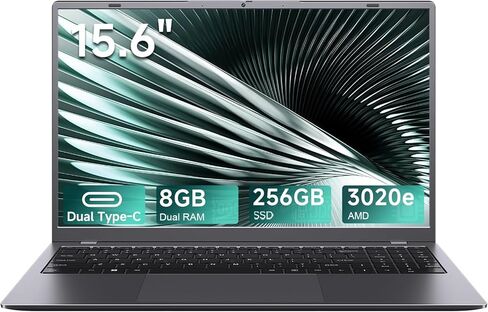 15.6 Inch Laptop for Business and Student, AMD 3020e Processor, FHD Anti-Glare Display, Privacy-Focused Webcam, 8GB RAM 256GB SSD, WiFi, Bluetooth 5.0, Type-C, Lightweight, Long Battery in Kuwait