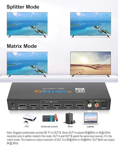 avedio links HDMI Switch 4K @ 120 هرتز، HDMI2.1 Switch 3 في 1 خارج مع جهاز تحكم عن بعد، 8K @ 60 هرتز HDMI Switch Selector Box، دعم 48 جيجابت في الثانية، HDCP 2.3، HDR 10+، 1080P @ 240 هرتز لأجهزة Xbox PS5 Roku in Saudi Arabia