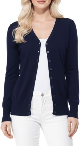 YEMAK Women's Knit Cardigan Sweater – Long Sleeve V-Neck Basic Classic Casual Button Down Knitted Soft Lightweight Top in Saudi Arabia