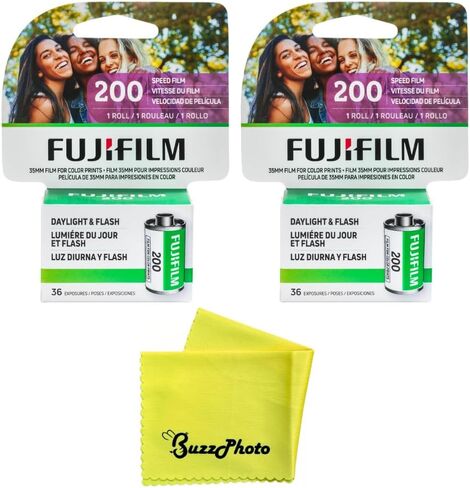 فيلم Fujifilm Fujicolor 200 لون سلبي 35 مم مع قطعة قماش للتنظيف من الألياف الدقيقة BuzzPhoto (3 لفات) in Kuwait