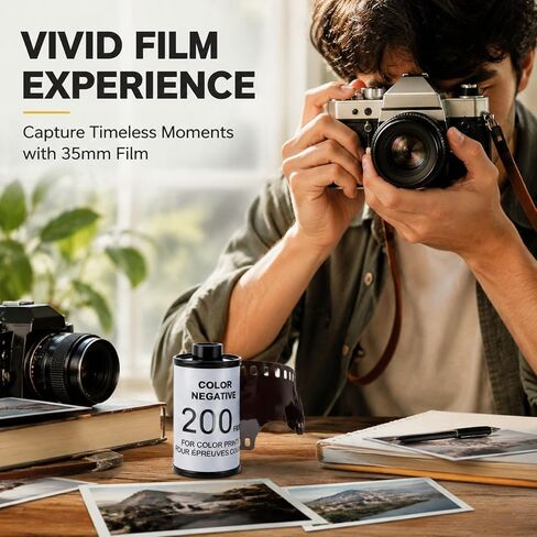 فيلم سلبي بلون الكاميرا مقاس 35 مم، ISO200، 8 ورقات لـ 135 كاميرا - دقة عالية، تشبع لون عتيق، مثالي للتصوير الفوتوغرافي للصور والمناظر الطبيعية in Kuwait