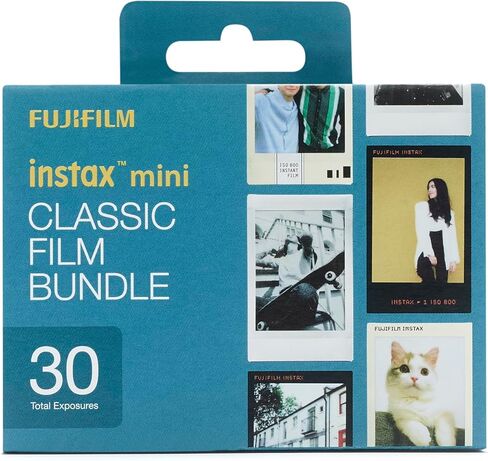 حزمة أفلام Instax Classic Mini، 30 لقطة مع 1 × 10 لقطات من شرائح الصور وحواف تصميم ورقة الاتصال، بالإضافة إلى 1 × 10 لقطات أحادية اللون in Kuwait