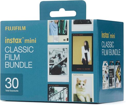 حزمة أفلام Instax Classic Mini، 30 لقطة مع 1 × 10 لقطات من شرائح الصور وحواف تصميم ورقة الاتصال، بالإضافة إلى 1 × 10 لقطات أحادية اللون in Kuwait