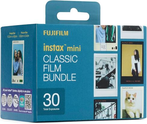 حزمة أفلام Instax Classic Mini، 30 لقطة مع 1 × 10 لقطات من شرائح الصور وحواف تصميم ورقة الاتصال، بالإضافة إلى 1 × 10 لقطات أحادية اللون in Kuwait