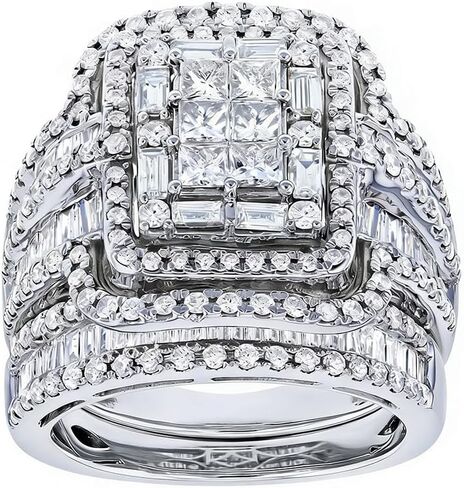 مجموعة خواتم كيوتيشوب مكونة من قطعتين من الفضة الإسترليني عيار 925 لامعة بالكامل والكريستال والكريستال الزركونيوم للنساء in Saudi Arabia