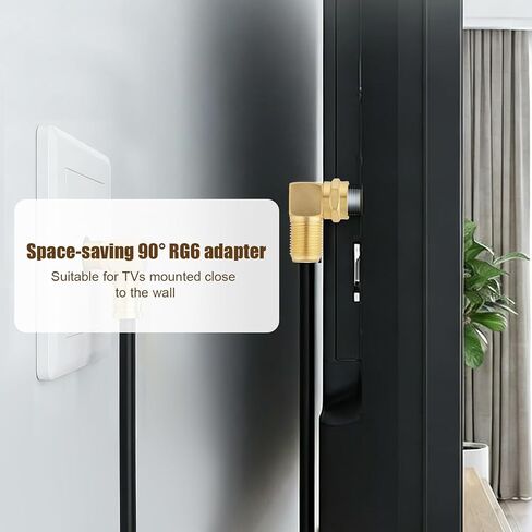 4 قطع RG6 90 درجة موصلات محورية، مقاومة للطقس F نوع ذكر إلى أنثى زاوية قائمة مسطحة كابل محوري موسع ضغط موصل محول لكابلات RG6 Shield هوائيات الأقمار الصناعية HD TV in Kuwait