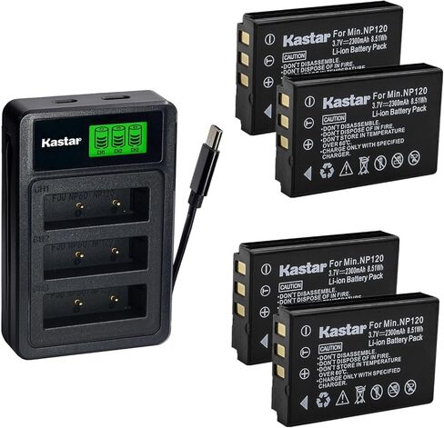Kastar 1-Pack Battery with LZD3 USB Triple Charger Compatible with Minolta NP-120 Zoom BT-03 Sonocaddie US-S, MN35Z MN4K40NV MN80NV MN90NV Q8 Q8N V300 Camera Devices in Saudi Arabia