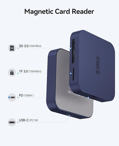 ORICO Ultra-Thin Magnetic SD Card Reader for iPhone, 4-in-1 USB C Memory Card Reader with PD 100W, Dual Slots for SDXC, SDHC, SD, Micro SDXC,MicroSD, Micro SDHC Card in Kuwait