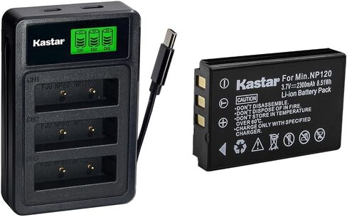 Kastar 1-Pack Battery with LZD3 USB Triple Charger Compatible with Minolta NP-120 Zoom BT-03 Sonocaddie US-S, MN35Z MN4K40NV MN80NV MN90NV Q8 Q8N V300 Camera Devices in Saudi Arabia