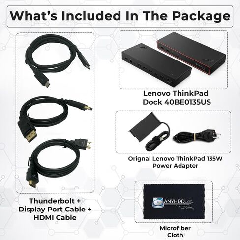 قاعدة كمبيوتر محمول Lenovo 40BE0135US Thunderbolt 4 مع HDMI 2.1 ومنفذ عرض مزدوج، ومنافذ USB-A وUSB-C متعددة، توصيل طاقة 100 وات، إيثرنت 2.5 جيجا بايت، اتصال متعدد الشاشات in Kuwait