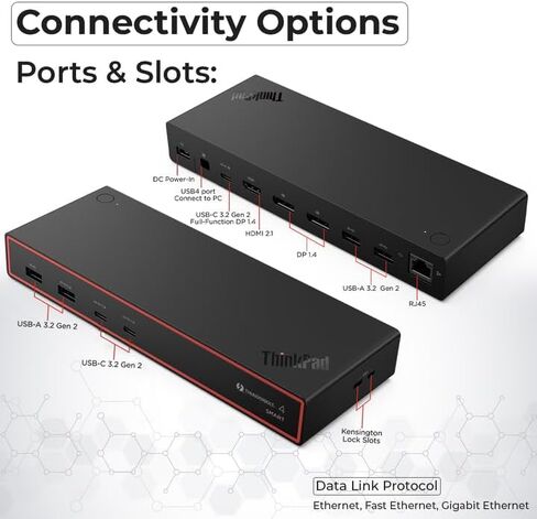 قاعدة كمبيوتر محمول Lenovo 40BE0135US Thunderbolt 4 مع HDMI 2.1 ومنفذ عرض مزدوج، ومنافذ USB-A وUSB-C متعددة، توصيل طاقة 100 وات، إيثرنت 2.5 جيجا بايت، اتصال متعدد الشاشات in Kuwait