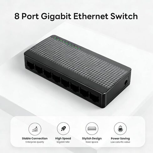 8 Port Gigabit Ethernet Network Switch - Ethernet Unmanaged Essentials Switch - Home Network Hub, Office Ethernet Splitter, Plug & Play, Silent Operation, Desktop or Wall Mount - Black in Saudi Arabia